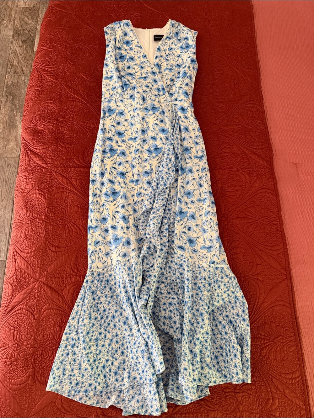Maison Tara Blue and Cream Floral Wrap Maxi Dress